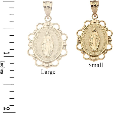 14K Yellow Gold Miraculous Medal of Blessed Virgin Mary Pendant Necklace (Small)
