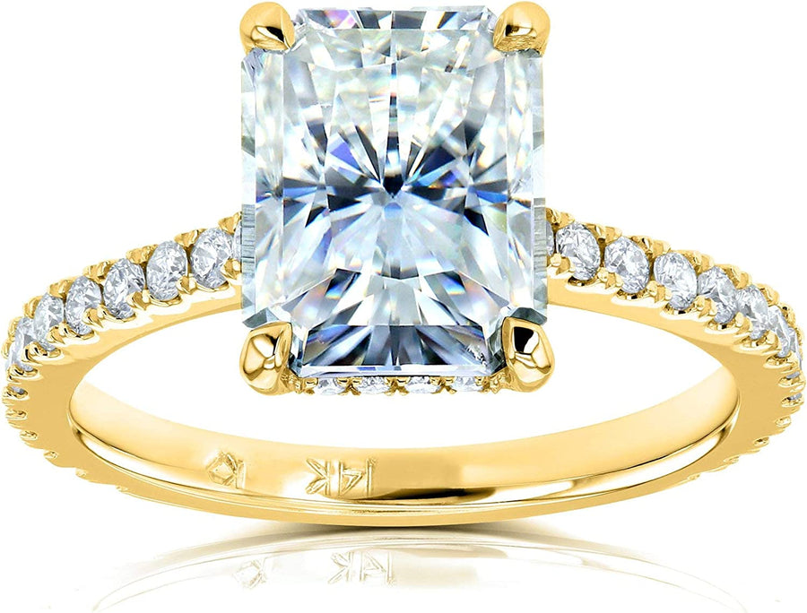 Radiant-Cut Moissanite Engagement Ring 3 1/10 CTW 14K Yellow Gold