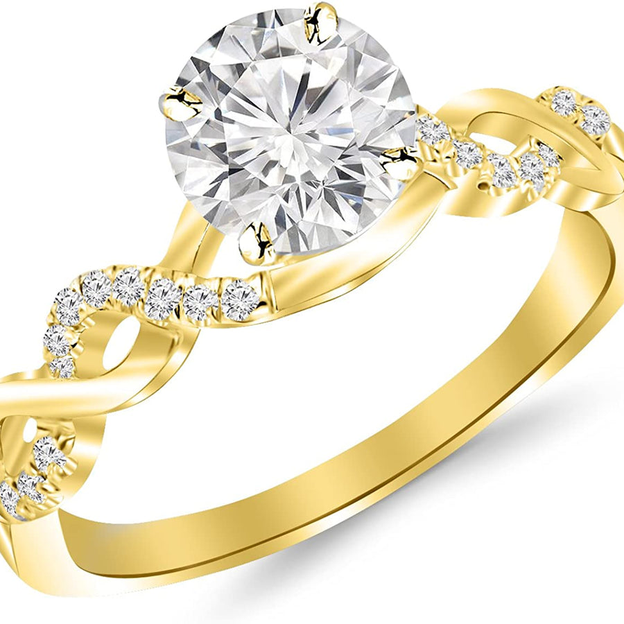 0.5 Carat Twisting Infinity Gold and Diamond Split Shank Pave Set Diamond Engagement Ring with a 0.35 Carat J-K I2 Center