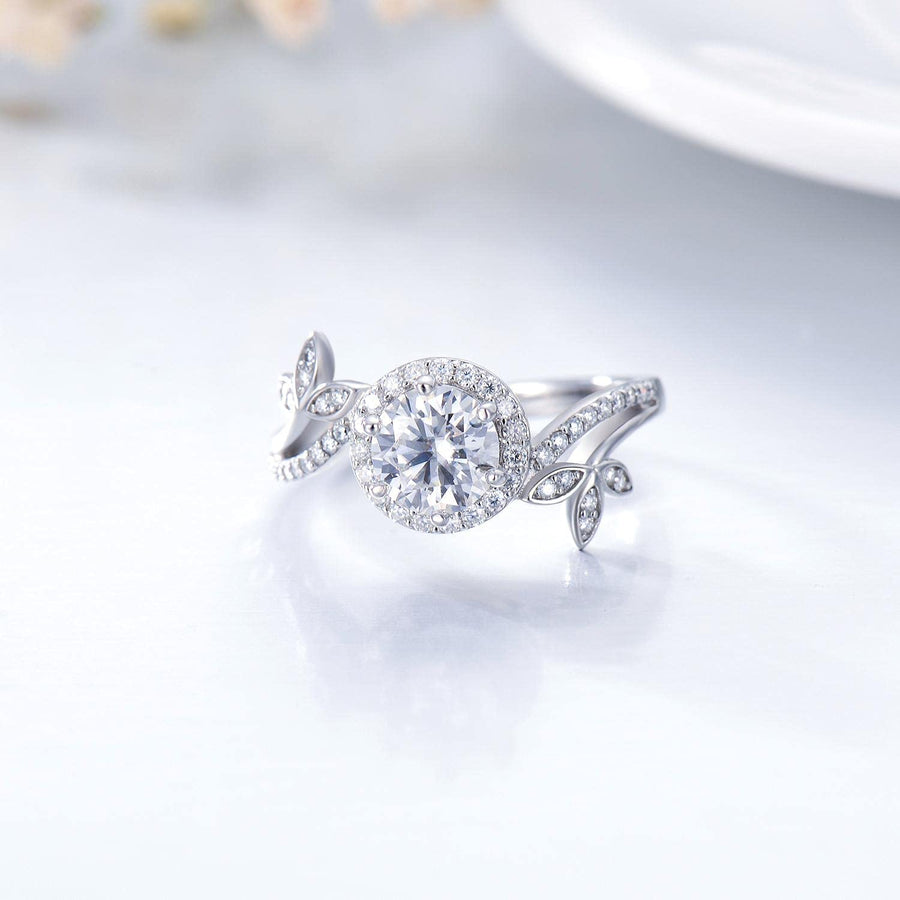 1.38 Carat (Ctw) D-VVS1 Moissanite Engagement Rings for Women Platinum Plated Silver Rings Moissanite Rings