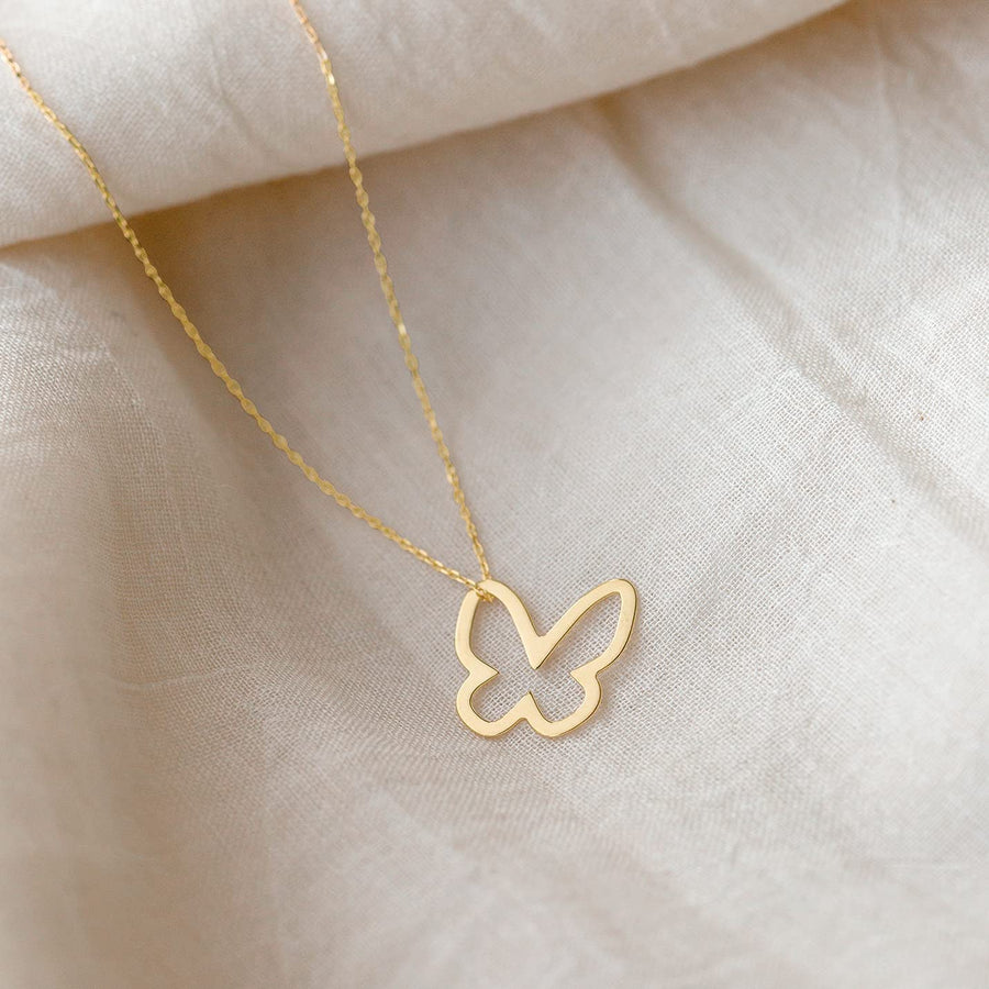 14K Real Gold Butterfly Necklace for Women | 14K Gold Wings Necklaces | Butterfly with Diamond, Blue, Open Butterfly Pendant Necklace | Delicate Animal Jewelry | Gifts for Mom, 18