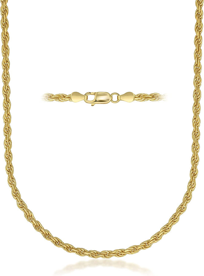10K Gold 1.5MM, 2MM, 2.5MM, 3MM, 3.5MM, 4MM, 5MM, or 7MM Diamond Cut Rope Chain Necklace, Bracelet, Anklet Unisex Sizes 7