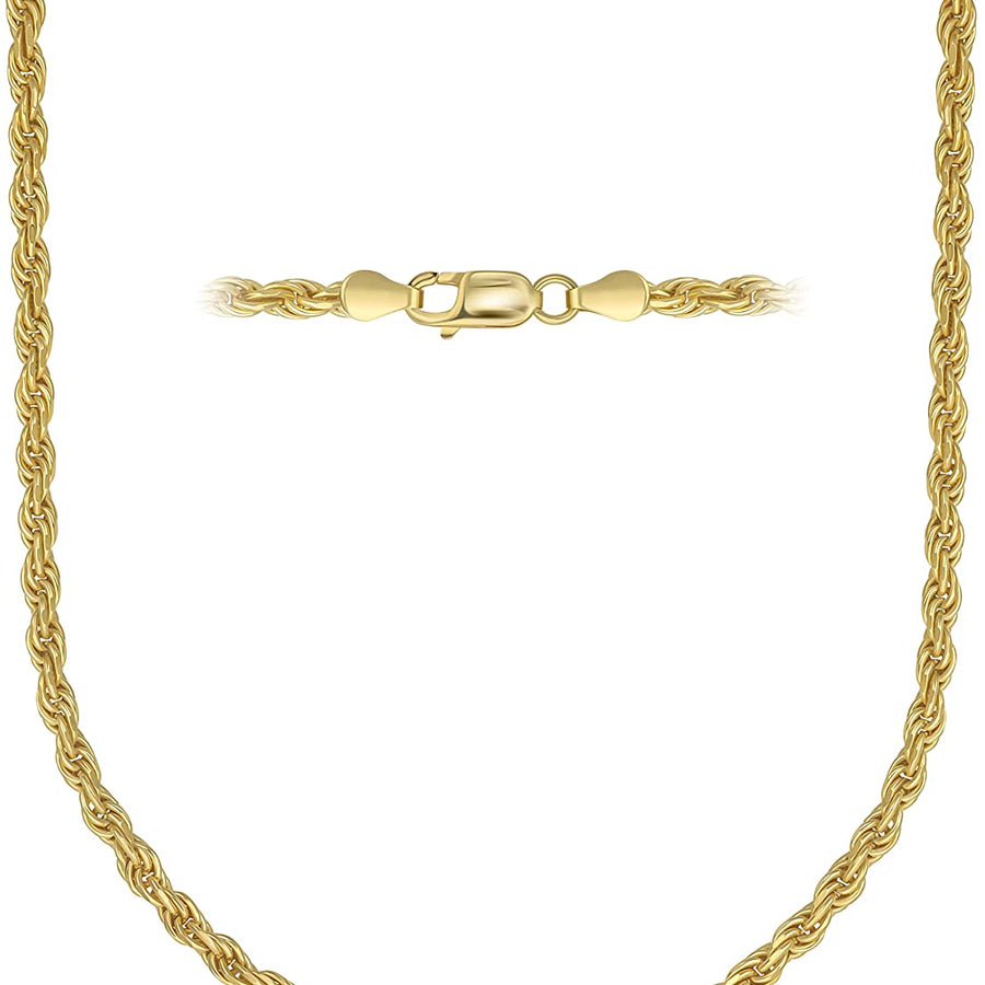 10K Gold 1.5MM, 2MM, 2.5MM, 3MM, 3.5MM, 4MM, 5MM, or 7MM Diamond Cut Rope Chain Necklace, Bracelet, Anklet Unisex Sizes 7