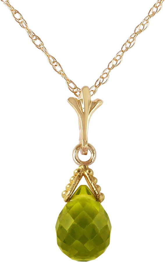 Galaxy Gold GG 14K Solid Gold Jewelry Set: Natural Briolette 7 Carat Total Peridot Pendant Necklace and Dangle Earrings