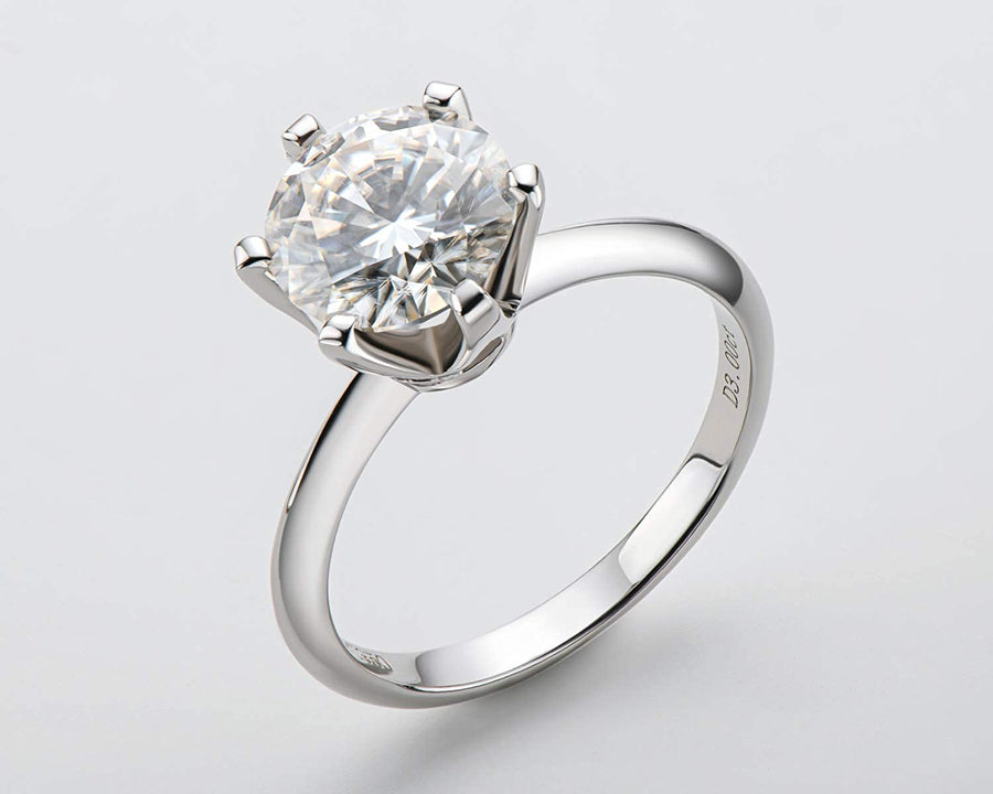 0.5-3 Carat Moissanite Ring, Platinum Plated Sterling Silver round Cut Solitaire Ring for Women, Engagement, Promise, Wedding