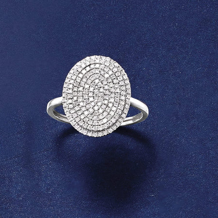 0.35 Ct. T.W. Pave Diamond Oval Ring in 14Kt White Gold