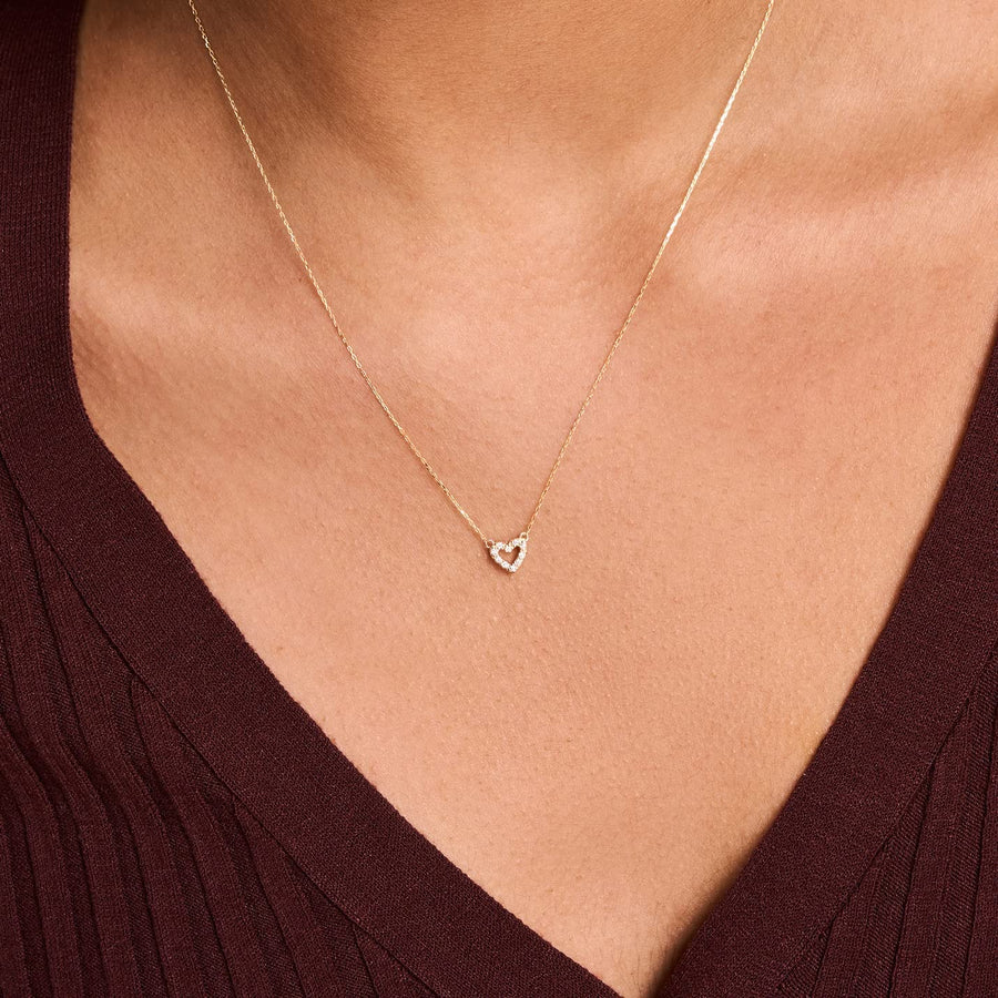 Diamond Heart Necklace for Women | 14K Real Gold Open Heart Necklaces | Interlocking, Sideways, Half, Mini Heart Pendant Necklace in 14K Gold | Delicate Heart Jewelry | Gifts for Anniversary, 18