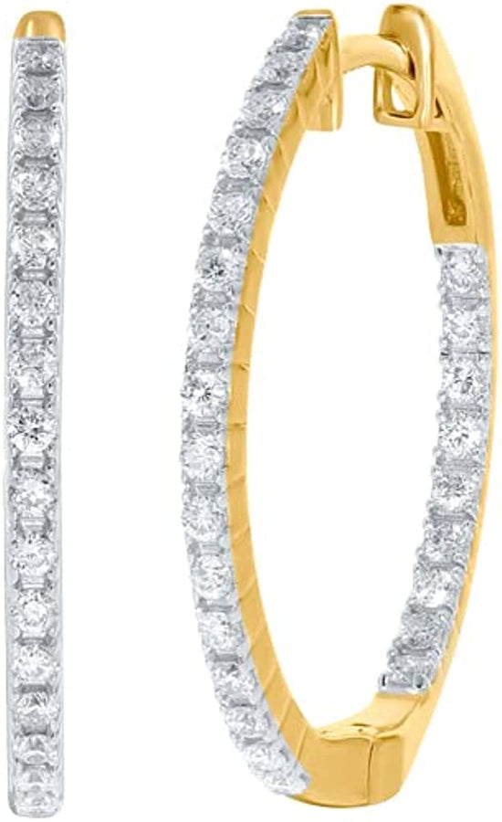 Big inside Out Diamond Hoop Earrings for Women | 1/2 - 1 CT TW Lab Grown 925 Sterling Silver Diamond Earring Hoops | Ideal Pair of Womens Diamond Earrings to Get for Her This Valentines Day