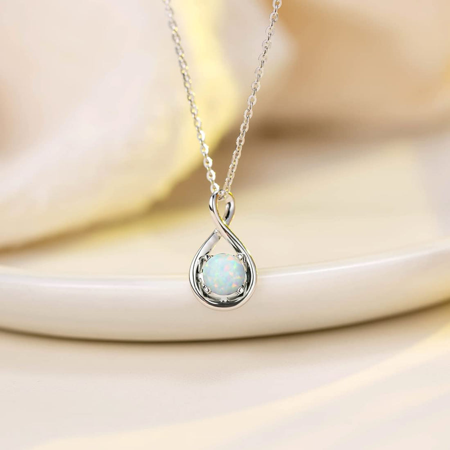 14K Solid White Gold Birthstone Pendant with Sterling Silver Adjustable Chain Dainty Infinity Gemstone Necklace Fine Jewelry Anniversary Birthday Christmas Gifts for Women Girls Wife Lady Her