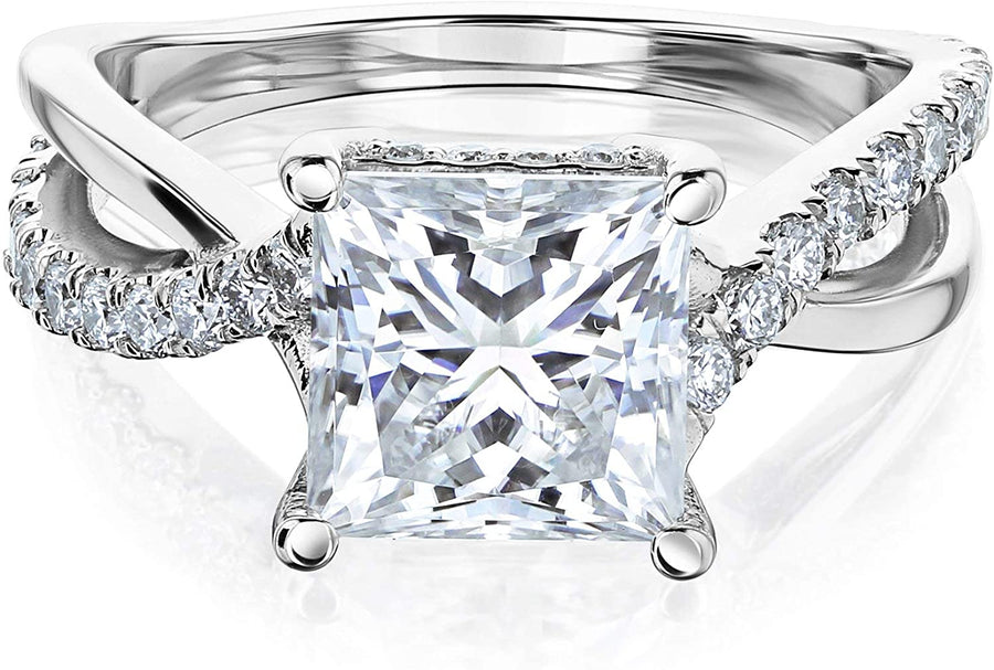Ribbon Bypass Forever One Princess Moissanite Engagement Ring