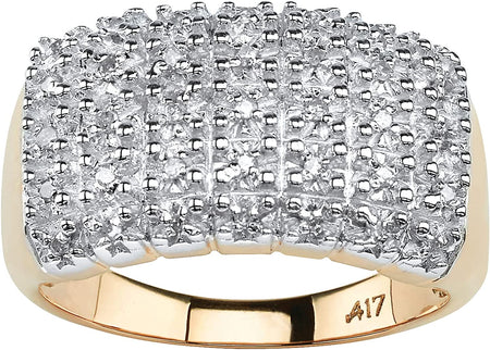 10K Yellow Gold round Genuine Diamond Pave Cluster Ring (1/5 Cttw, I Color, I3 Clarity) Sizes 7-12