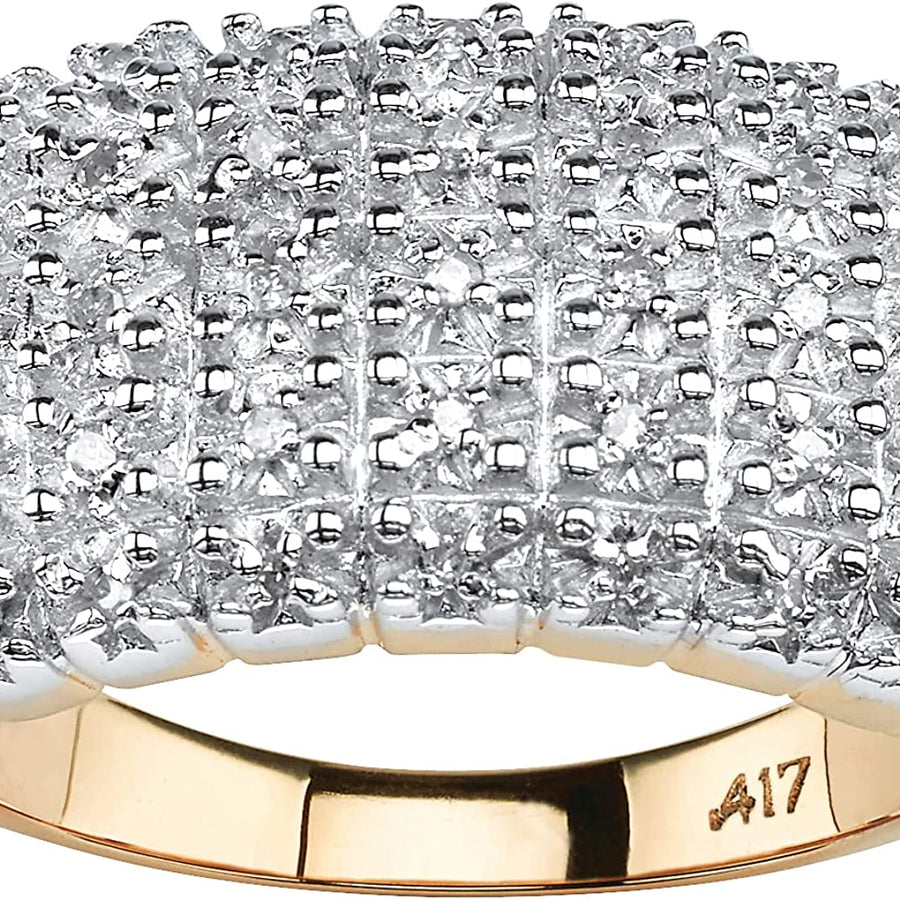 10K Yellow Gold round Genuine Diamond Pave Cluster Ring (1/5 Cttw, I Color, I3 Clarity) Sizes 7-12