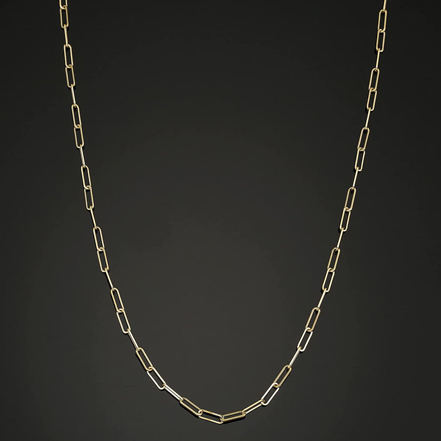 Au Naturale Solid 14K Yellow Gold 2 Mm Capsule Paper Clip Link Chain Necklace | Made in Italy