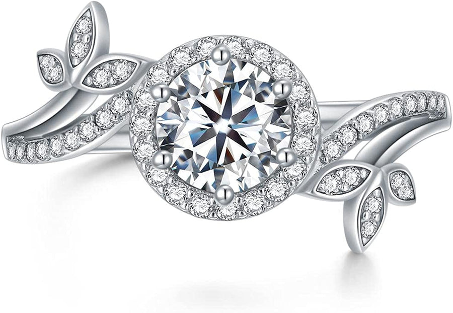 1.38 Carat (Ctw) D-VVS1 Moissanite Engagement Rings for Women Platinum Plated Silver Rings Moissanite Rings