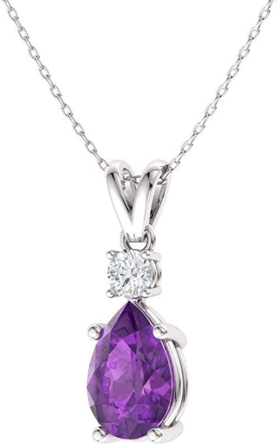 Natural and Certified Pear Cut Gemstone and Diamond Drop Petite Necklace in 14K White Gold | 0.43 Carat Pendant with Chain