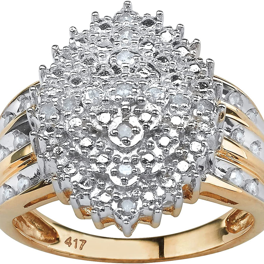 10K Yellow Gold round Genuine Diamond Marquise Shaped Cluster Ring (3/8 Cttw, I Color, I3 Clarity) Sizes 7-10