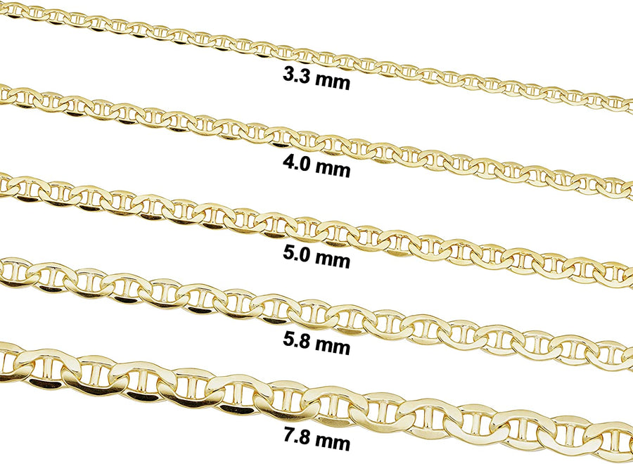 Solid 14K Yellow Gold Filled Mariner Link Chain Necklace for Men and Women (3.3 Mm, 4 Mm, 5 Mm, 5.8 Mm or 7.8 Mm)