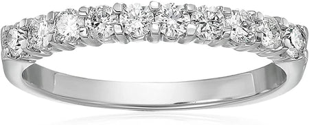 1/2 Carat (Ctw) Diamond Wedding Anniversary Band for Women, round Diamond Engagement Ring 14K White Gold 10 Stones Prong Set 0.50 Cttw I1-I2, Size 4.5-10