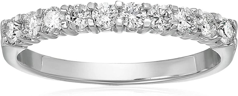 1/2 Carat (Ctw) Diamond Wedding Anniversary Band for Women, round Diamond Engagement Ring 14K White Gold 10 Stones Prong Set 0.50 Cttw I1-I2, Size 4.5-10