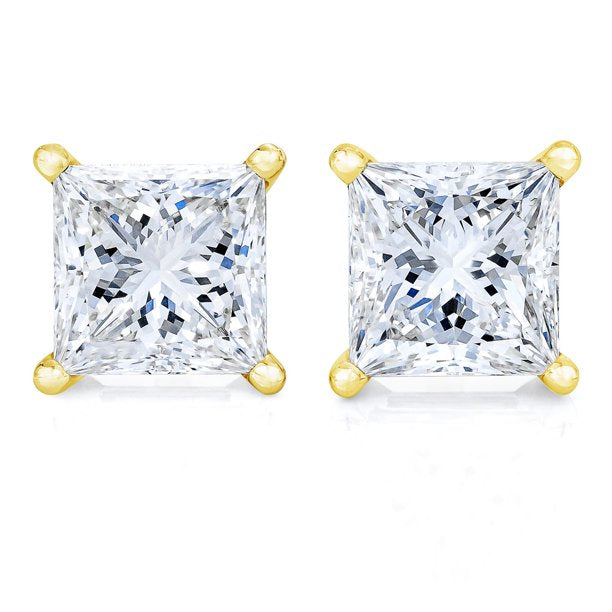 1/2 Carat Solitaire Diamond Stud Earrings Princess Cut 4 Prong Screw Back (J-K Color, SI1-SI2 Clarity)
