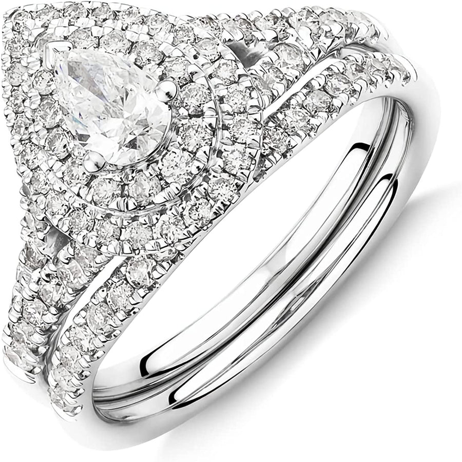 1 Carat Bridal Set Moissanite Engagement Rings for Women Platinum Plated Silver Rings Moissanite Rings