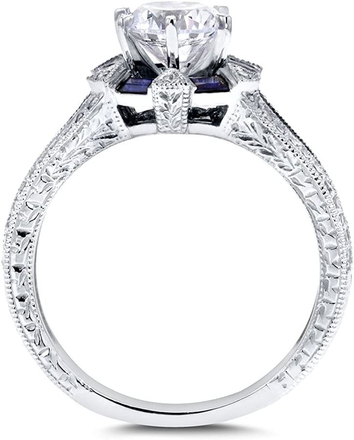 Art Deco Moissanite Engagement Ring 14K White Gold