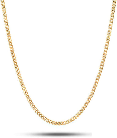 18K Solid Gold 1.8MM, 2.5MM, 3MM, 3.8MM, 4.5MM, 5.5MM, 7MM Cuban Curb Link Chain Necklace- Made in Italy