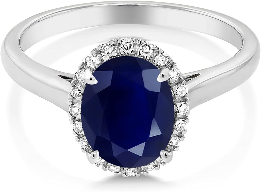 10K White Gold Blue Sapphire and Diamond Women'S Engagement Ring (2.50 Cttw Oval, Available in Size 5, 6, 7, 8, 9)