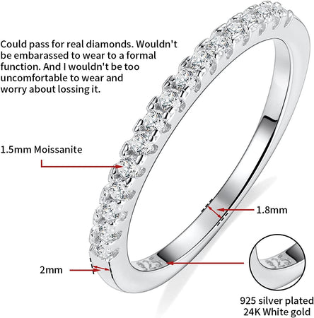 Moissanite Wedding Band for Women D Color VVS1 Engagement Rings Stackable Anniversary Promise Statement Ring