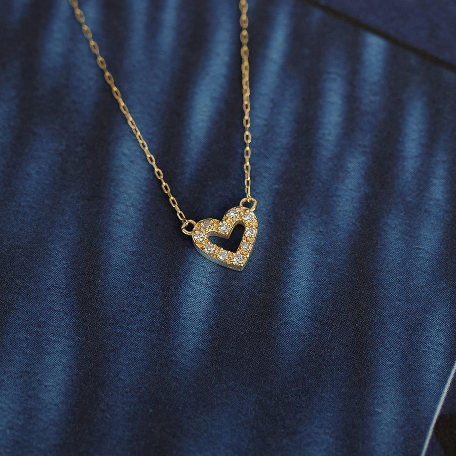 Diamond Heart Necklace for Women | 14K Real Gold Open Heart Necklaces | Interlocking, Sideways, Half, Mini Heart Pendant Necklace in 14K Gold | Delicate Heart Jewelry | Gifts for Anniversary, 18