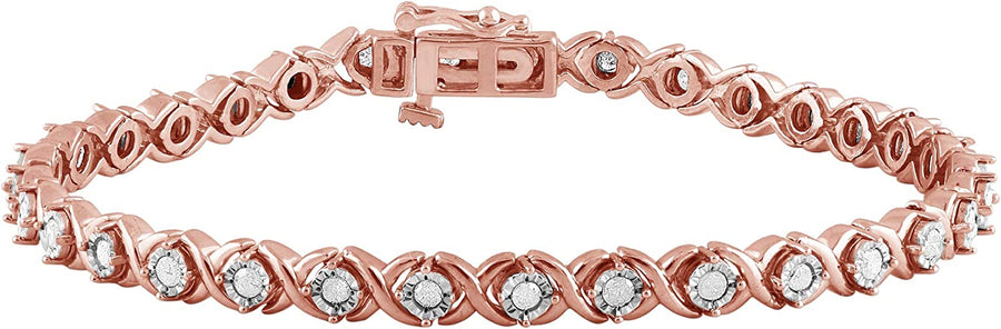 La4Ve Diamonds Classy 1.00 Carat Real Diamond XO Bracelet (J, I3) Prong Set Rhodium Plated over Sterling Silver Wedding Fashion Jewelry for Women Girls (White, Yellow, Rose Gold Tone)