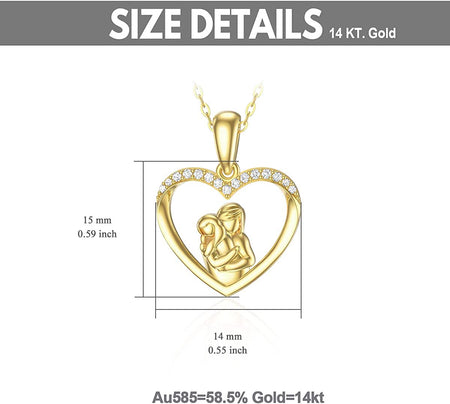 14K Yellow Gold Heart Pendant Necklaces for Mother'S Day, Mother Daughter Necklace, Mother Son Necklace, Moissanite Mother Child Necklace for Mother Mom, 16''-18''