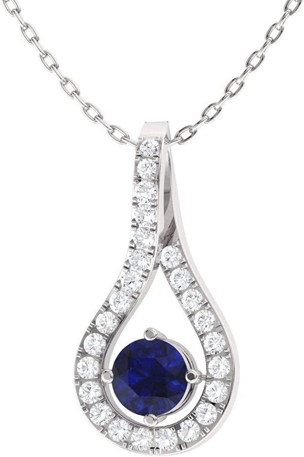 Natural and Certified Gemstone and Diamond Drop Petite Necklace in 14K White Gold | Pendant with Chain