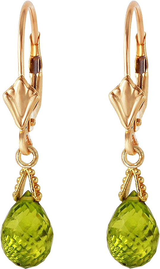Galaxy Gold GG 14K Solid Gold Jewelry Set: Natural Briolette 7 Carat Total Peridot Pendant Necklace and Dangle Earrings