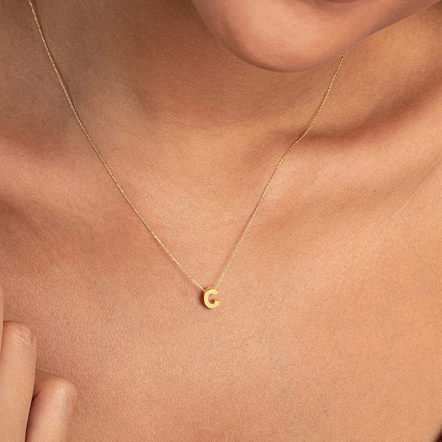 14K Solid Gold Initial Necklace | 14K Yellow Gold Simple Letter Necklaces for Women | Alphabet Pendant Necklace | Dainty 14K Gold Personalized Jewelry | Gifts for Birthday, 18