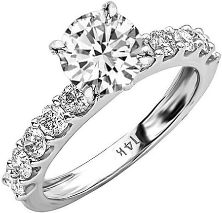 3 Carat Classic Lab Grown Synthetic round Classic Elegant Single Row Prong Set Side Stone IGI Certified Diamond Engagement Ring (2 Ct, H-I Color, VS1-VS2 Clarity Center)