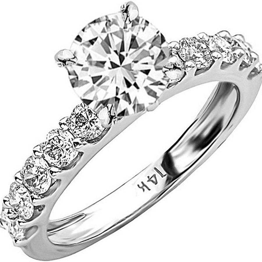 3 Carat Classic Lab Grown Synthetic round Classic Elegant Single Row Prong Set Side Stone IGI Certified Diamond Engagement Ring (2 Ct, H-I Color, VS1-VS2 Clarity Center)