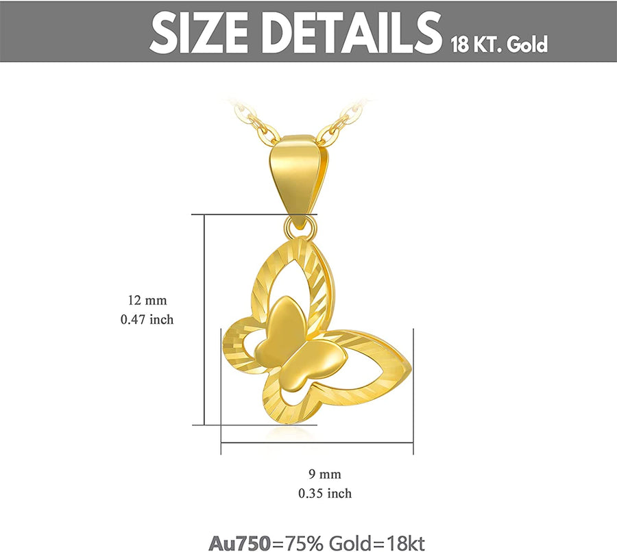 Solid 18K Gold Butterfly Necklace for Women, Real Gold Chain Butterfly Pendant Necklace Anniversary Birthday Jewelry Gifts for Her, 16-18 Inch