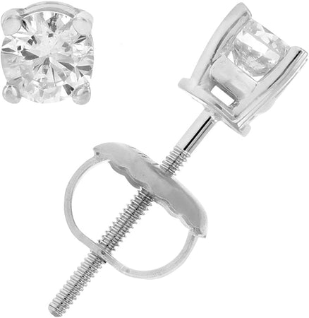 1/4 to 2 Cttw Diamond Stud Earrings 14K White Gold round 4 Prong Set Screw Backs