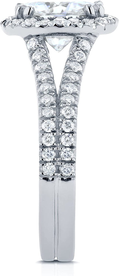 Forever One (D-F) Moissanite and Halo Diamond Engagement Ring 2 1/2 CTW 14K White Gold