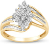10K Yellow Gold 1/2 Cttw Natural White round and Baguette Diamond Cluster Ring