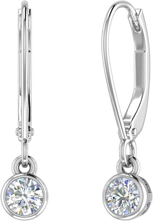 1/2 Carat Diamond Lever-Back Drop Earrings in 14K Gold - IGI Certified