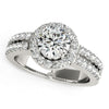 (1 3/8 cttw) Halo Diamond Engagement Ring With Double Row Band - 14k White Gold