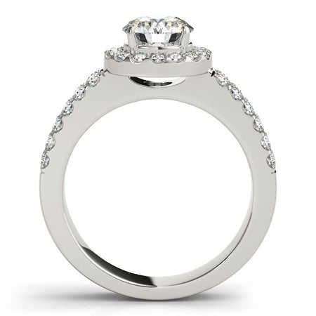 (1 3/8 cttw) Halo Diamond Engagement Ring With Double Row Band - 14k White Gold