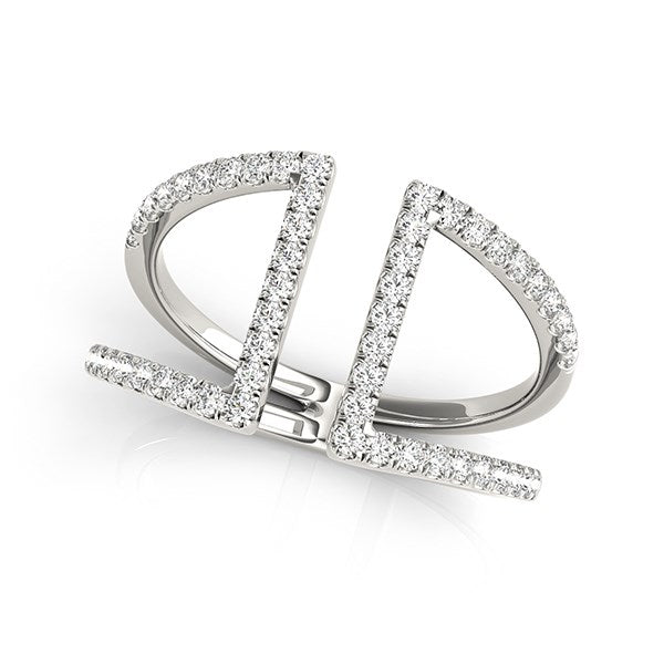 (1/2 cttw) Open Style Dual Band Ring W/ Diamonds - 14k White Gold
