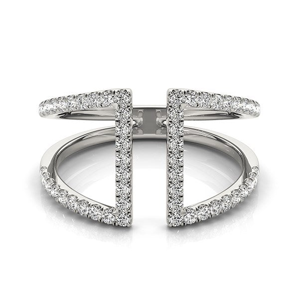 (1/2 cttw) Open Style Dual Band Ring W/ Diamonds - 14k White Gold