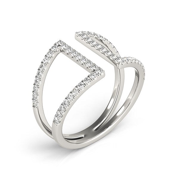 (1/2 cttw) Open Style Dual Band Ring W/ Diamonds - 14k White Gold