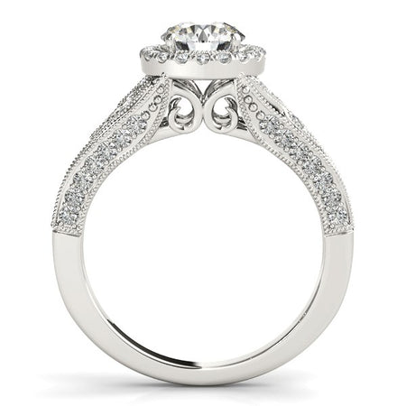 (1 1/8 cttw) Diamond Engagement Ring W/ Baroque Shank Design - 14k White Gold