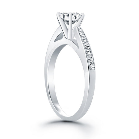 14k White Gold Cathedral Engagement Ring with Pave Diamonds