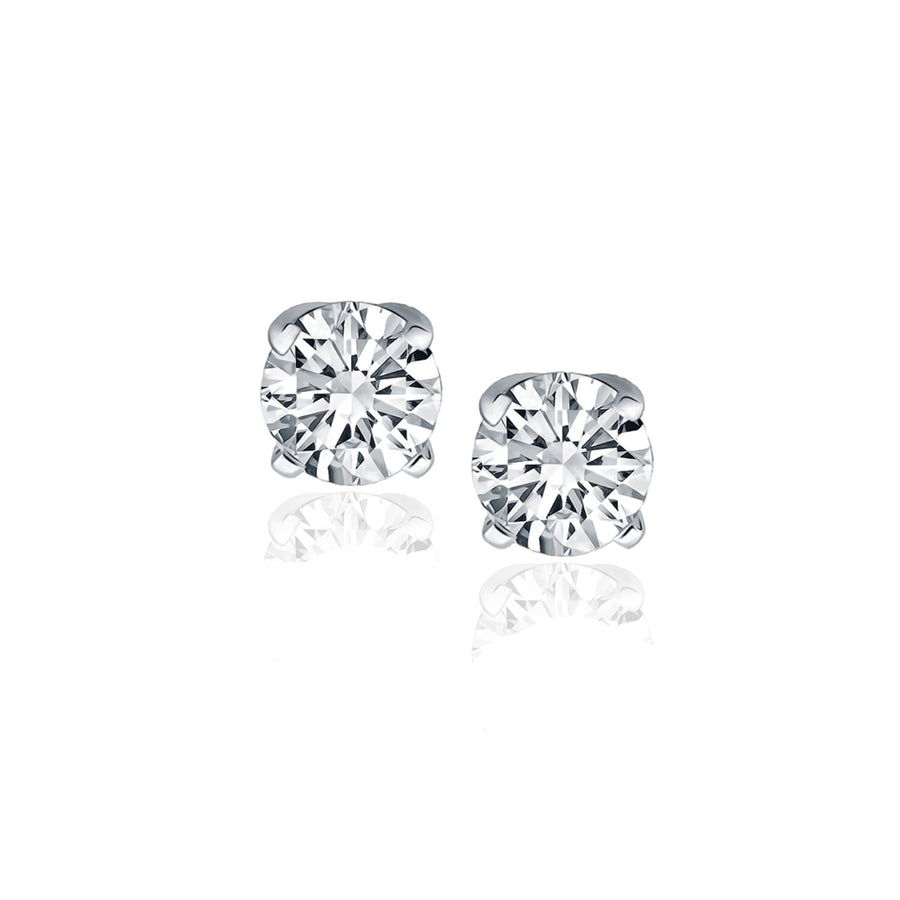 (1 cttw) Diamond Four Prong Stud Earrings - 14k White Gold